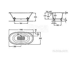 Ванна Roca Newcast 233650004 170x85 купить в интернет-магазине Sanbest