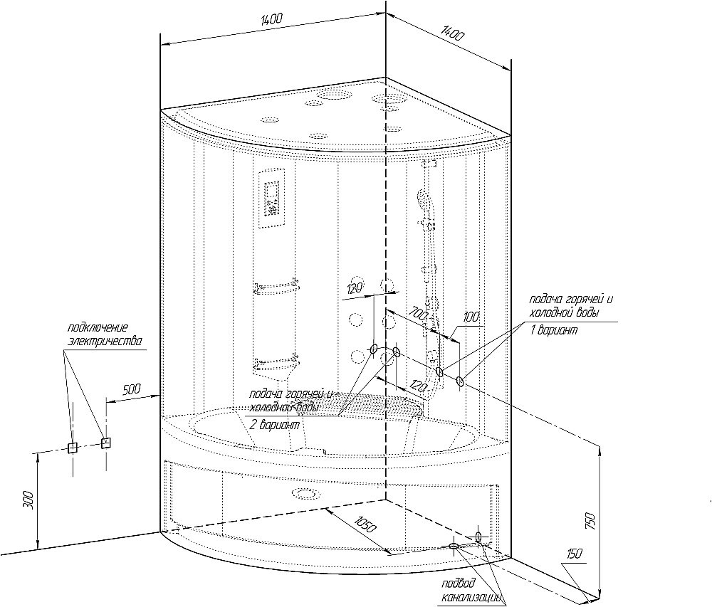 Душевой бокс Радомир Даниэла К2 140х140 1-04-6-0-5-0750 стекло прозрачное/профиль черный купить в интернет-магазине Sanbest