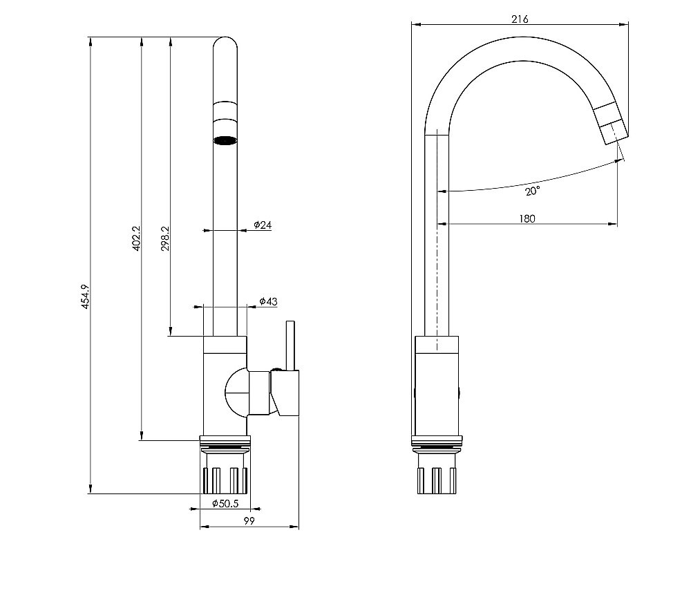 Смеситель для кухни WONZON & WOGHAND WW-A21102-CR хром купить в интернет-магазине сантехники Sanbest