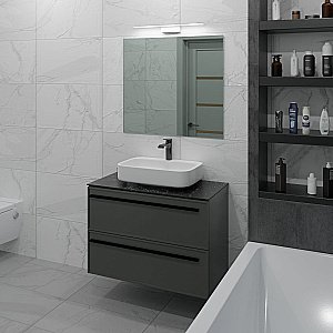 Тумба с раковиной LA FENICE Elba Grigio TWIN 100 серая/столешница черная для ванной в интернет-магазине Sanbest