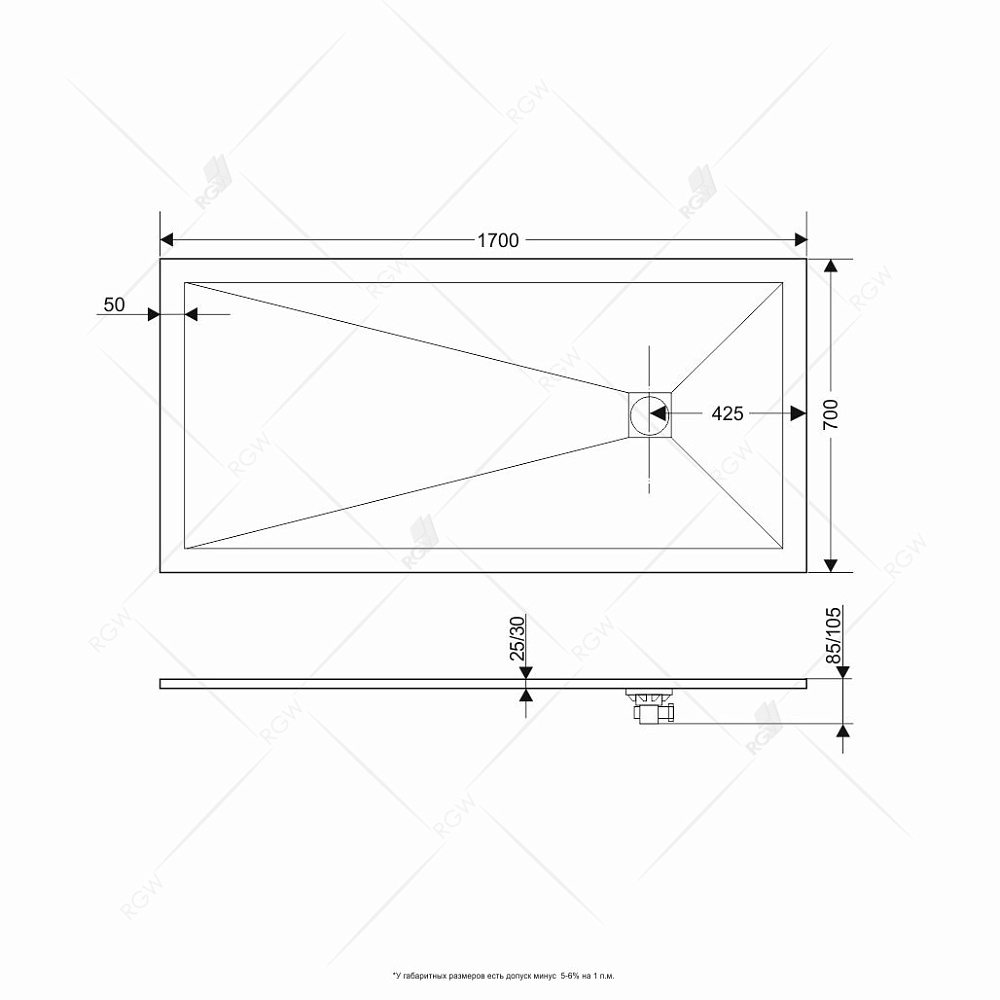 Душевой поддон RGW Stone Tray ST-G 70x170 Графит купить в интернет-магазине Sanbest