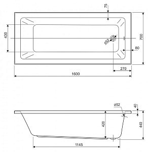 Ванна акриловая Cezares PLANE SOLO MINI-160-70-42-W37 купить в интернет-магазине Sanbest