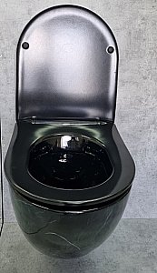 Унитаз подвесной CeramaLux 2212BM черный мрамор, безободковый, с крышкой микролифт купить в интернет-магазине Sanbest