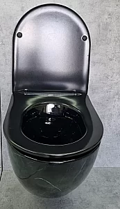 Унитаз подвесной CeramaLux 2212BM черный мрамор, безободковый, с крышкой микролифт купить в интернет-магазине Sanbest