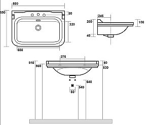 Тумба с раковиной Kerasan Waldorf 80 с 3 отверстиями, темный орех  для ванной в интернет-магазине Sanbest