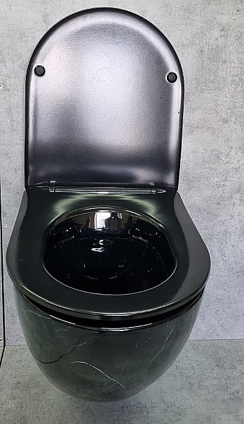 Унитаз подвесной CeramaLux 2212BM черный мрамор, безободковый, с крышкой микролифт купить в интернет-магазине Sanbest