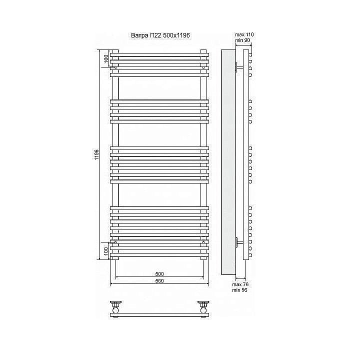 Полотенцесушитель электрический Terminus Ватра П22 500x1196 левый/правый купить в интернет-магазине сантехники Sanbest