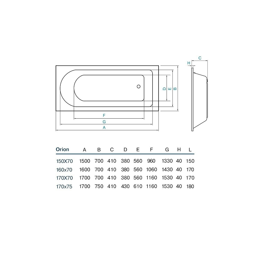 Ванна акриловая Koller Pool Orion 160x70 купить в интернет-магазине Sanbest