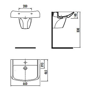 Раковина с полупьедесталом Creavit Bull 66 BL065-00CB00E-0000/BL260-00CB00E-0000 белая купить в интернет-магазине Sanbest