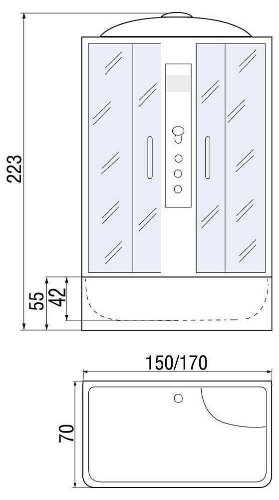 Душевой бокс RIVER SENA 150/70/55 ТH стекло тонированное купить в интернет-магазине Sanbest