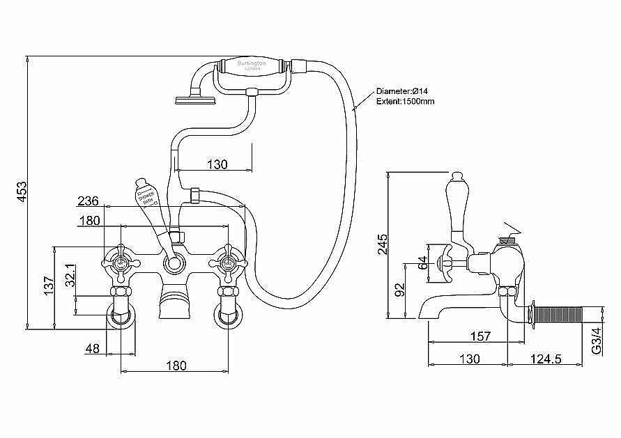 Смеситель для ванны Burlington AN17-QT хром/ручки белые купить в интернет-магазине сантехники Sanbest