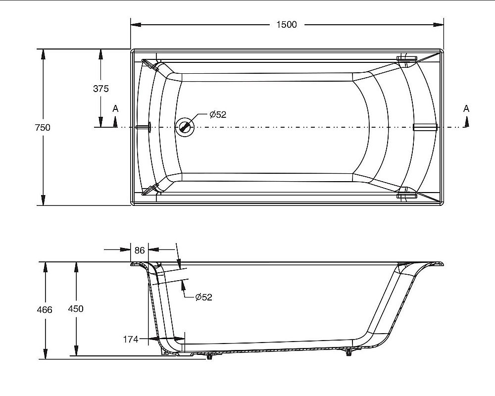 Ванна чугунная Jacob Delafon Biove E6D903-0 150х75 купить в интернет-магазине Sanbest