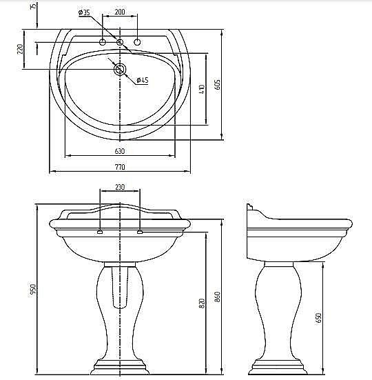 Раковина на пьедестале Migliore Milady 77 30404 белая купить в интернет-магазине Sanbest