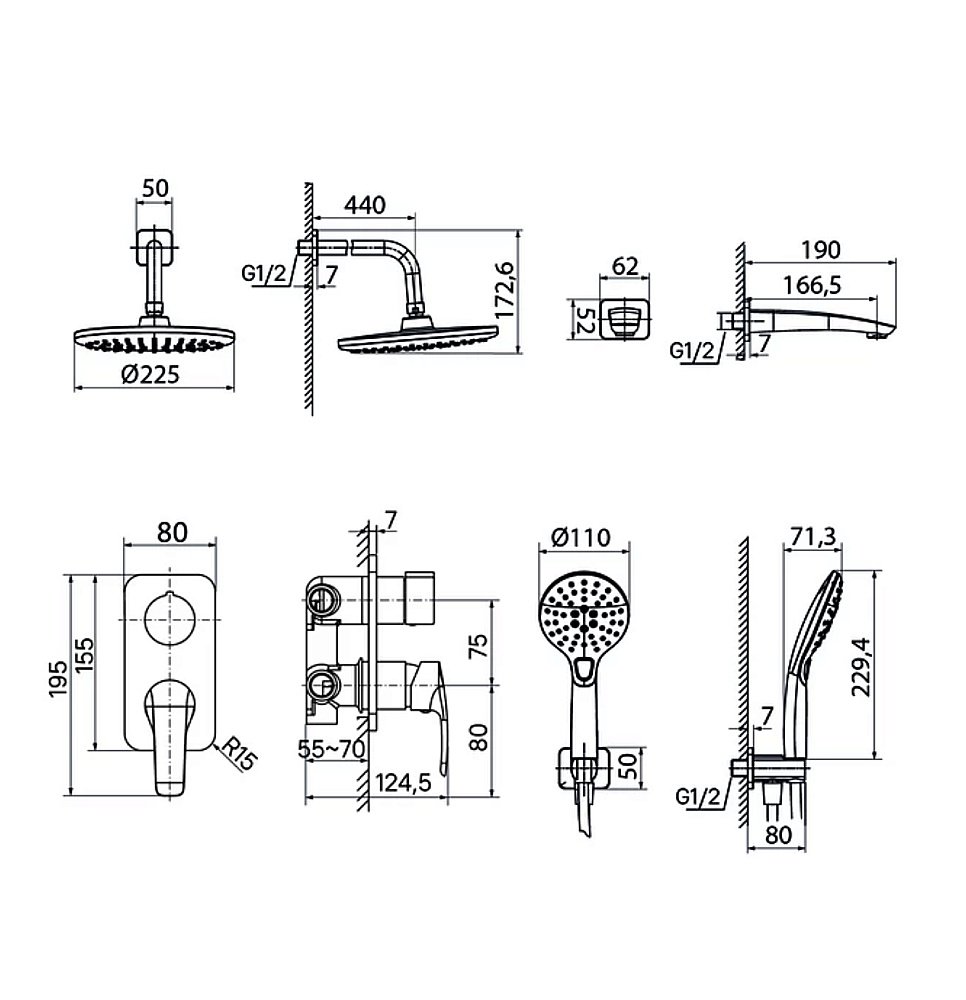 Душевая система Iddis Ray RAYBL03i68 черный матовый купить в интернет-магазине сантехники Sanbest