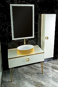 Консоль с раковиной и столешницей Armadi Art LUCIDO WHITE 80 жемчужный белый для ванной в интернет-магазине сантехники Sanbest