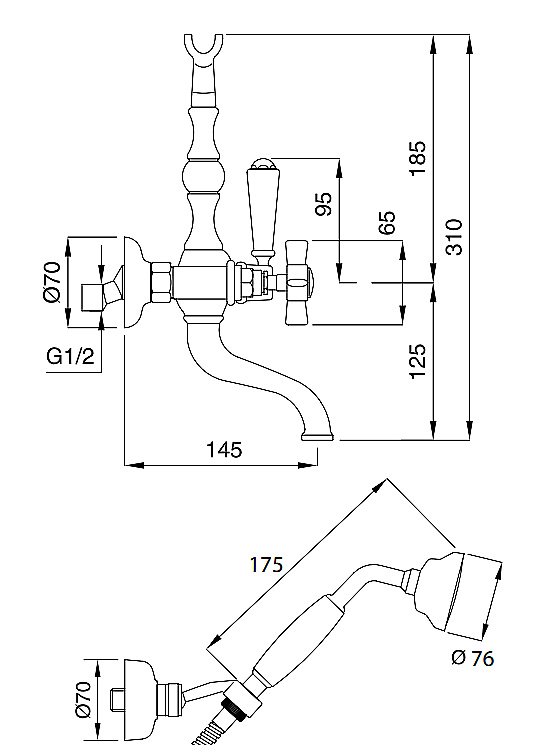 Смеситель для ванны Migliore Princeton ML.PRN-802 бронза купить в интернет-магазине сантехники Sanbest