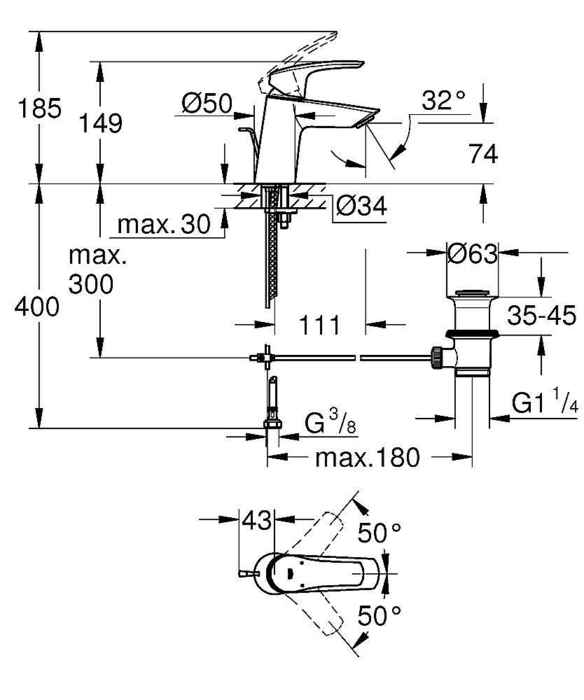 Смеситель для раковины GROHE Eurosmart 23965003 хром купить в интернет-магазине сантехники Sanbest