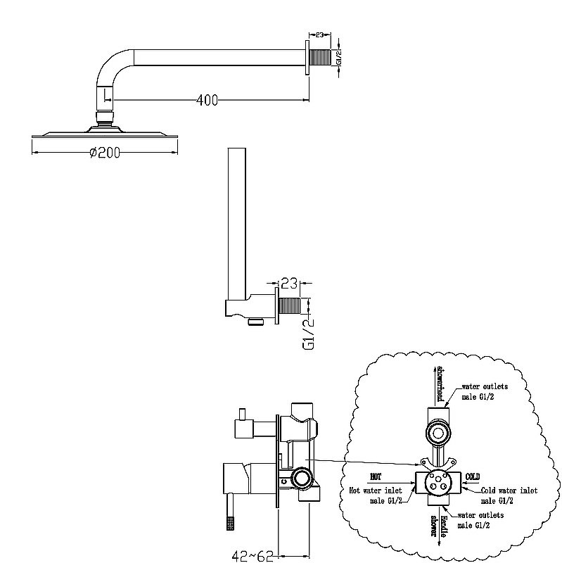 Душевая система Boheme Uno 464-G золото купить в интернет-магазине сантехники Sanbest