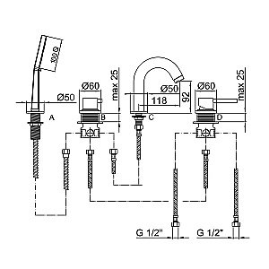 Смеситель для ванны Webert Elio EL850701560 черный матовый купить в интернет-магазине сантехники Sanbest