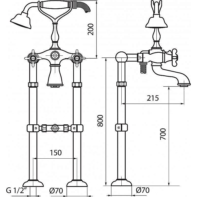 Смеситель для ванны с душем Webert Ottocento OT720801010 купить в интернет-магазине сантехники Sanbest