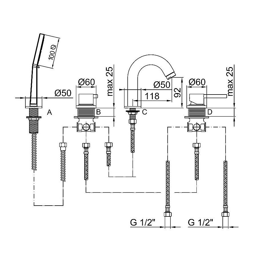 Смеситель для ванны Webert Elio EL850701560 черный матовый купить в интернет-магазине сантехники Sanbest