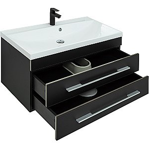 Тумба с раковиной Aquanet Верона New 90 281099 черная матовая для ванной в интернет-магазине Sanbest