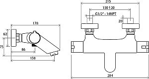 Смеситель для ванны Ravak TE 022.00/150 термостатический купить в интернет-магазине сантехники Sanbest