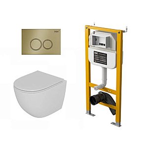 Унитаз подвесной с инсталляцией D&K Matrix DS1391624 белый/кнопка золото матовое, безободковый, с крышкой микролифт, слив торнадо купить в интернет-магазине Sanbest