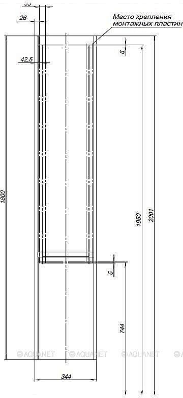 Шкаф-пенал Aquanet Клио 274750 35 белый глянец/Дуб Веллингтон для ванной в интернет-магазине сантехники Sanbest