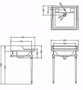 Консоль с раковиной Burlington B15 1TH 65 шлифованный никель для ванной в интернет-магазине сантехники Sanbest