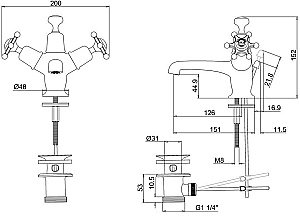 Смеситель для раковины Burlington BI4-QT хром/ручки белые купить в интернет-магазине сантехники Sanbest