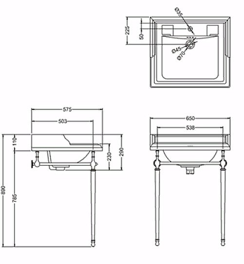 Консоль с раковиной Burlington B15 1TH 65 шлифованный никель для ванной в интернет-магазине сантехники Sanbest