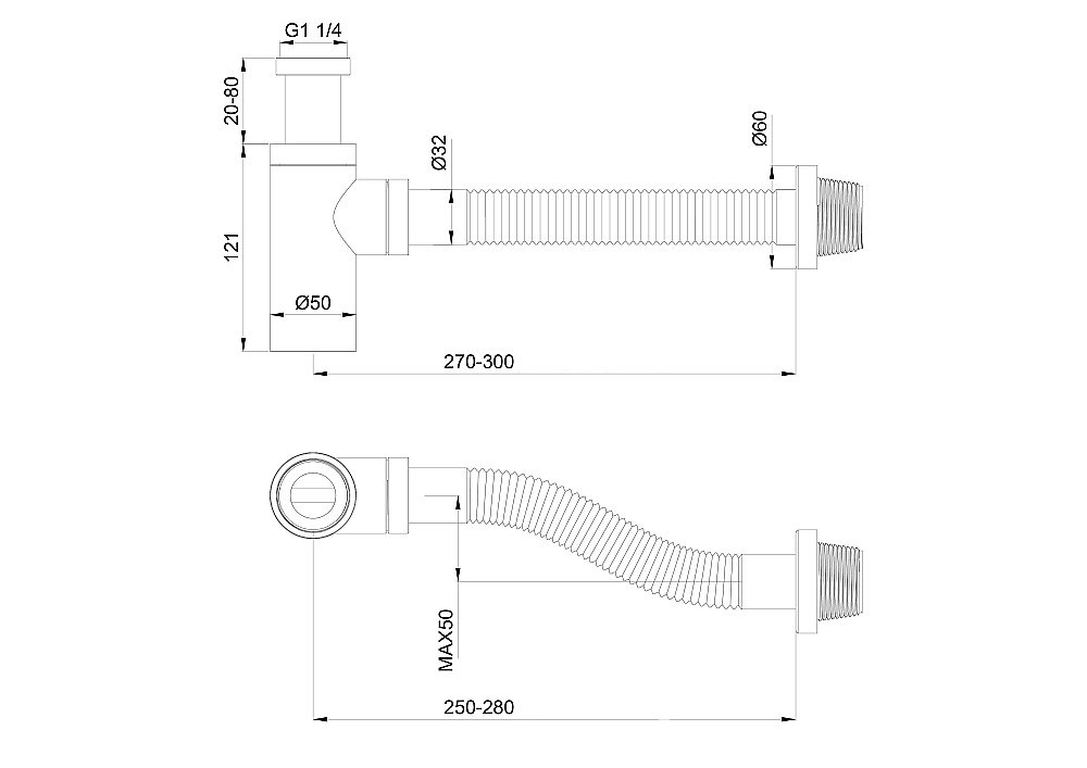 Сифон для раковины WONZON & WOGHAND WW-88SS101-MB черный матовый купить в интернет-магазине сантехники Sanbest