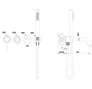 Смеситель для ванны встраиваемый WONZON & WOGHAND STICK, Брашированное золото (WW-889017-BG) купить в интернет-магазине сантехники Sanbest