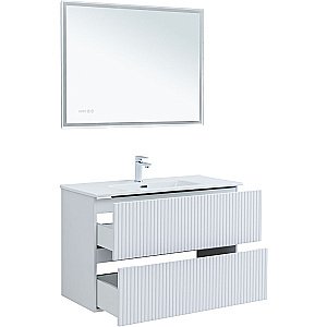 Тумба Aquanet Джейн 100 313288 с раковиной Flat 100 254365 белая матовая для ванной в интернет-магазине Sanbest