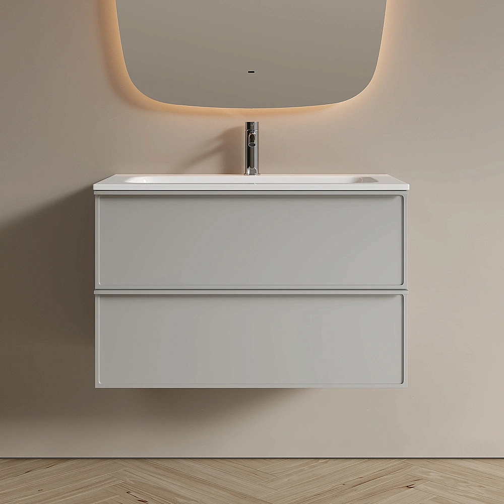 Тумба с раковиной Sancos Velta 80 VL80WG+CN7012 теплый серый матовая/раковина белая, с отверстием для ванной в интернет-магазине Sanbest