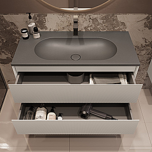 Тумба с раковиной Vincea Welle 100 VMC-2WL100MW/VCB-4H100G белая матовая/раковина серый шелк для ванной в интернет-магазине Sanbest