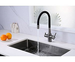 Смеситель для кухни Paulmark Salix Sa213419-GM вороненая сталь/черный купить в интернет-магазине сантехники Sanbest