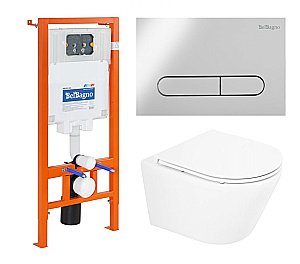 Унитаз подвесной BelBagno TRE BB8001CHR безободковый, с крышкой микролифт, с инсталляцией и кнопкой хром купить в интернет-магазине Sanbest