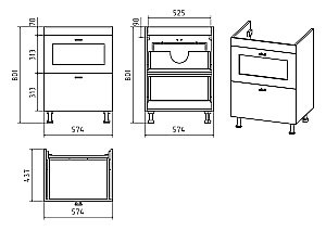 Тумба с раковиной Misty Урал - 60 Э-Ура-01060-0212Я белая для ванной в интернет-магазине Sanbest