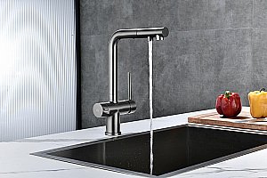 Смеситель для кухни Paulmark Serpentine Se213222-GM вороненая сталь купить в интернет-магазине сантехники Sanbest