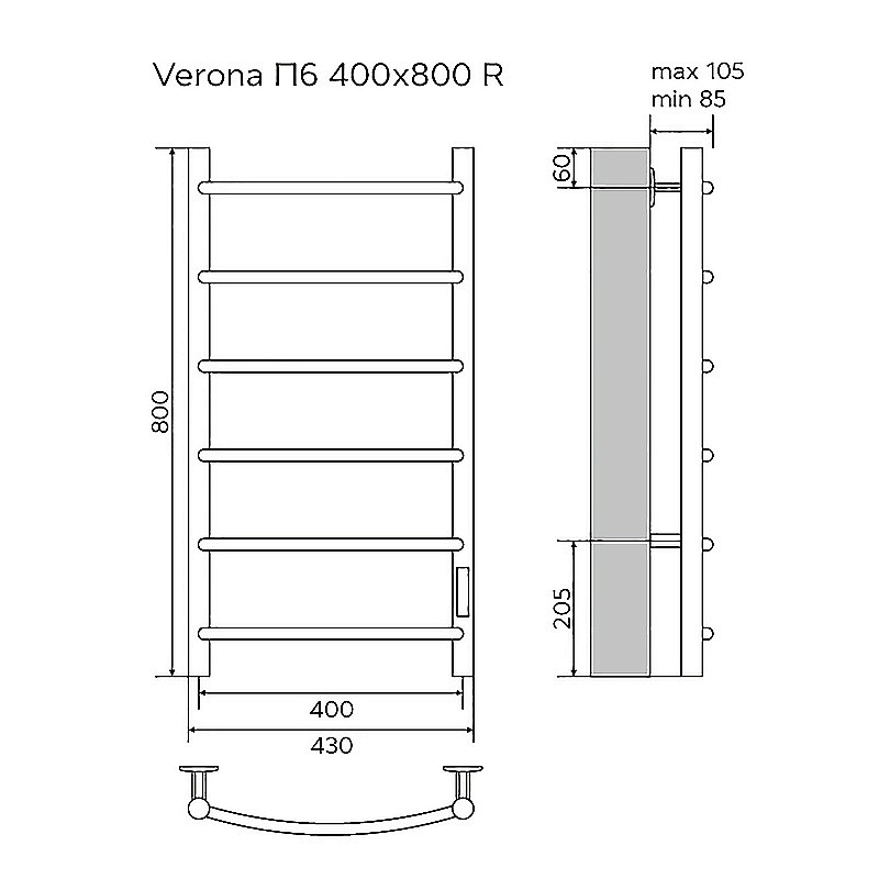 Полотенцесушитель электрический Azario VERONA П6 400х800 AZ04848 хром купить в интернет-магазине сантехники Sanbest