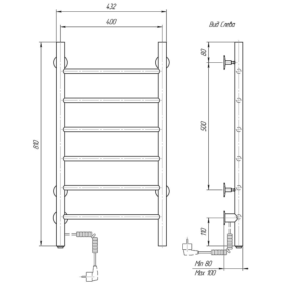 Полотенцесушитель электрический Domoterm Классик DMT 109-6 40x81 EK хром купить в интернет-магазине сантехники Sanbest