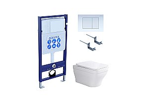 Унитаз с инсталляцией Aquatek Амадео SET AQUATEK АМАДЕО cm-009 4в1 с белой кнопкой, с крышкой микролифт, безободковый купить в интернет-магазине Sanbest