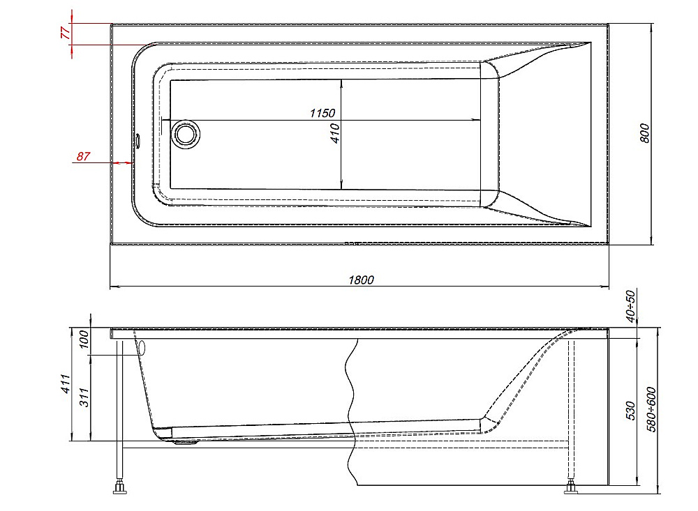 Ванна акриловая Aquanet Aura 362560 180х80 белая купить в интернет-магазине Sanbest