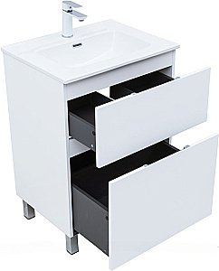 Тумба с раковиной Aquanet Алвита new 60 344132+330429 белая  матовая для ванной в интернет-магазине Sanbest