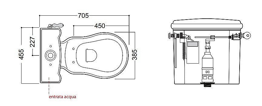 Унитаз напольный Kerasan Retro 1011 с низким бачком 1072 Белый/ручка бронза купить в интернет-магазине Sanbest