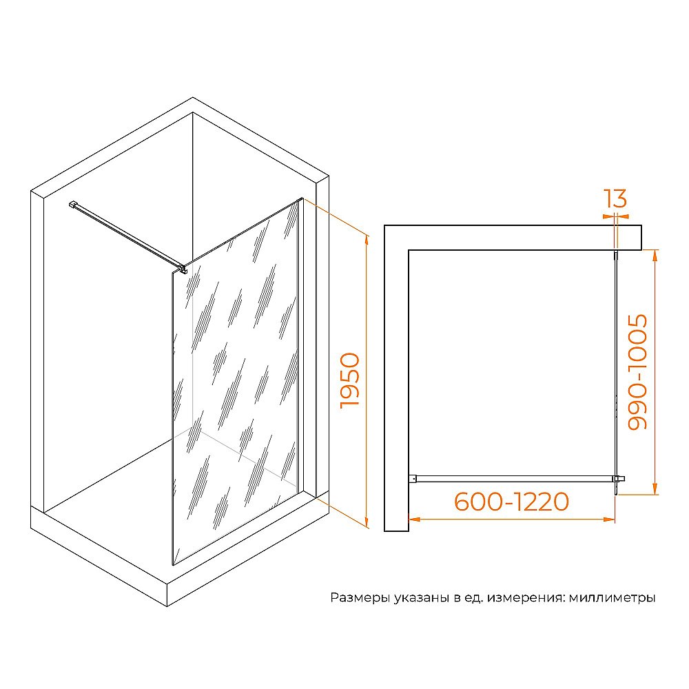 Душевая перегородка RGW Walk In WA-210B 100 351021010-14 стекло прозрачное/профиль черный купить в интернет-магазине Sanbest