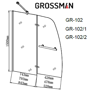 Шторка для ванны Grossman GR-102/1 100 прозрачная/хром купить в интернет-магазине Sanbest