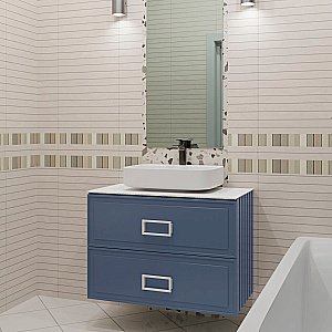 Тумба с раковиной LA FENICE Cubo Blu Grigio TWIN 100 синяя, столешница белая/ручки белые для ванной в интернет-магазине Sanbest